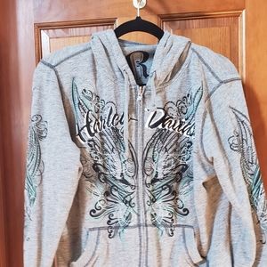 HD Gray Hoodie w/ Teal Embroidery